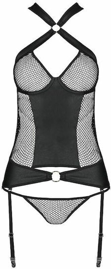 Passion Amanda Corset Eco Leather Corsete Sexy Negru