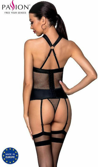 Passion Amanda Corset Eco Leather Corsete Sexy Negru