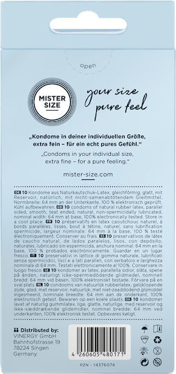 Mister Size Презервативи Extra Fine Size 64mm 10бр 64mm за Големи Размери Тънки за Естествено Усещане Natural Веган