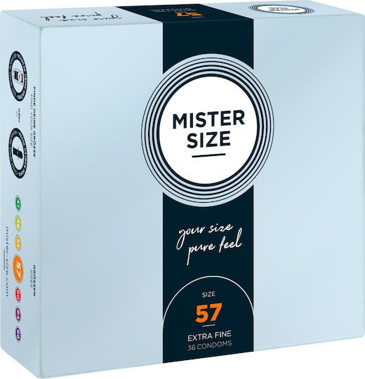 Mister Size Condoms Extra Fine Size 57mm 36pcs 57mm for Large Sizes Thin for Natural Feeling Natural Vegan