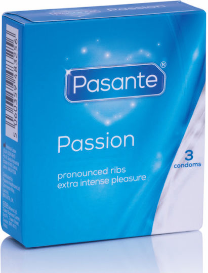Pasante Προφυλακτικά Passion 3τμχ 52mm με Ραβδώσεις Natural