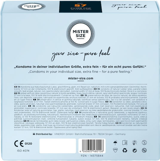 Mister Size Condoms Extra Fine Size 57mm 36pcs 57mm for Large Sizes Thin for Natural Feeling Natural Vegan