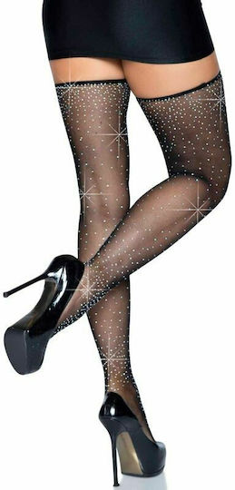 Leg Avenue Everly Rhinestone Garter Belt & Stockings Set Chiloți cu dantelă Negre