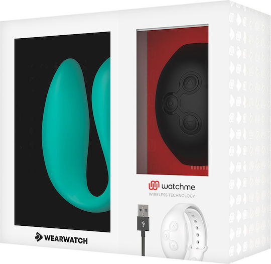 WatchMe Wearwatch Dual Pleasure Wireless Technology WatchMe Δονητής για Ζευγάρια με Remote Control Aquamarine/Jet Black