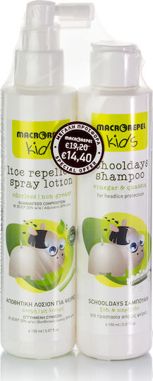Macrovita Kids Läuseabwehr Spray Scholldays Antiläuse Set mit Shampoo & Lotion zur Prävention gegen Kopfläuse 150ml