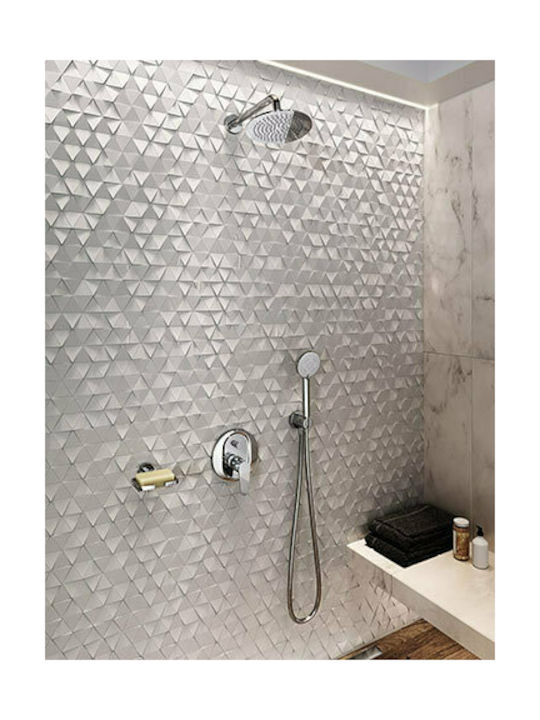 Ferro Algeo Built-in Mixer, Hand Shower & Shower Head Set for Shower 2 Exits Silver