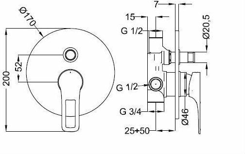 Teorema Kart pentru Duș 2 ieșiri Chrome
