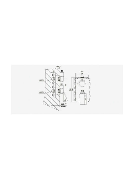 Creavit DSU3002 Built-in Faucet Mixer for Shower 3 Exits Silver