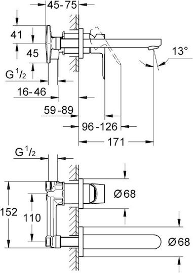 Grohe Bauedge Built-in Mixer & Spout Set for for Bathroom Sink 1 Exit Silver