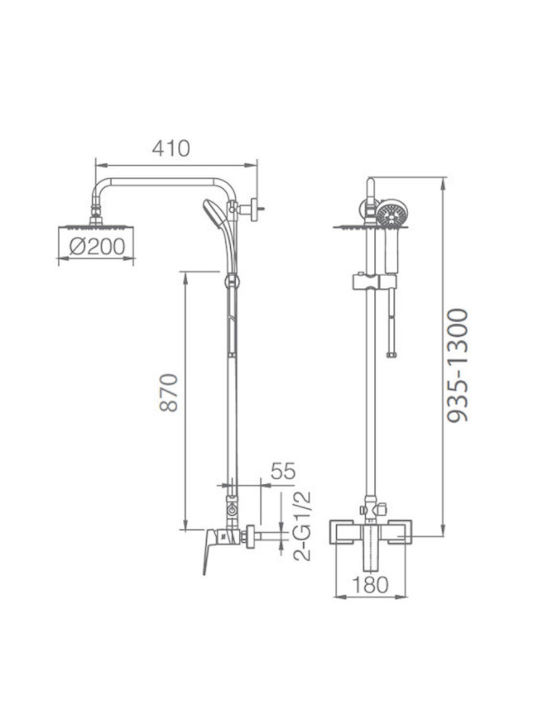 Imex Art Adjustable Shower Column with Bathtub Mixer 93.5-130cm White