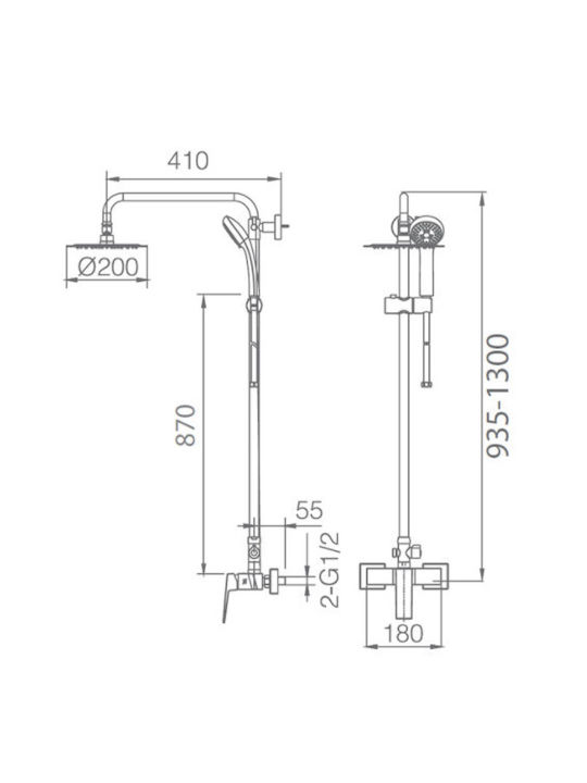 Imex Art Adjustable Shower Column with Bathtub Mixer 93.5-130cm Silver