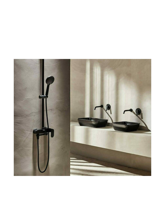 Tema Ρυθμιζόμενη Στήλη Ντουζ με Μπαταρία 118-156cm Μαύρη