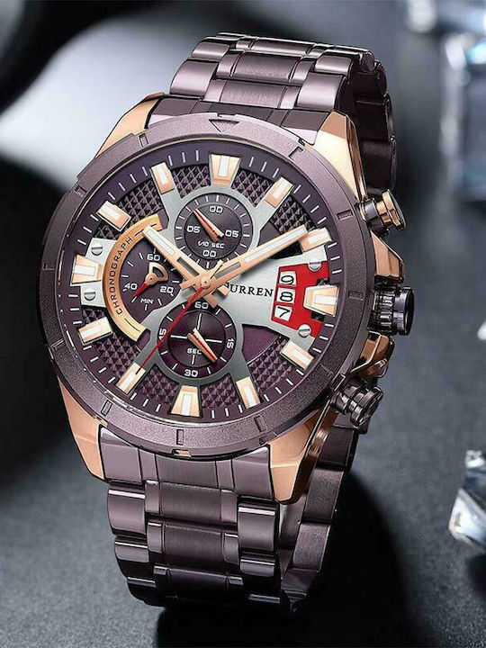 Curren Herrenuhr 48mm Chronograph Batterie mit Lila Metallarmband