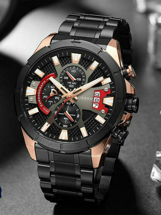 Curren Men's Watch 48mm Chronograph Battery with Metal Bracelet Black Green