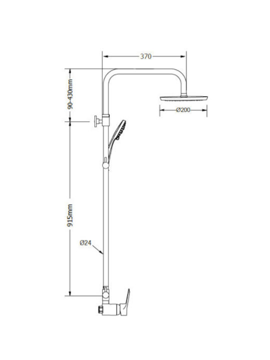 Viospiral Elit Reglabilă Coloană de duș cu Baterie 100.5-134.5cm Argint