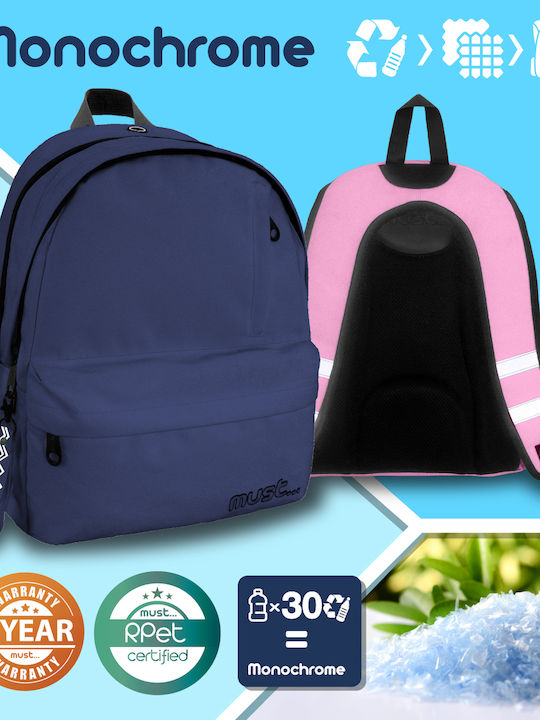 Must Team Monochrome Double Blue School Bag Backpack Junior High-High School Light Blue with Water Bottle Holder 25Liters