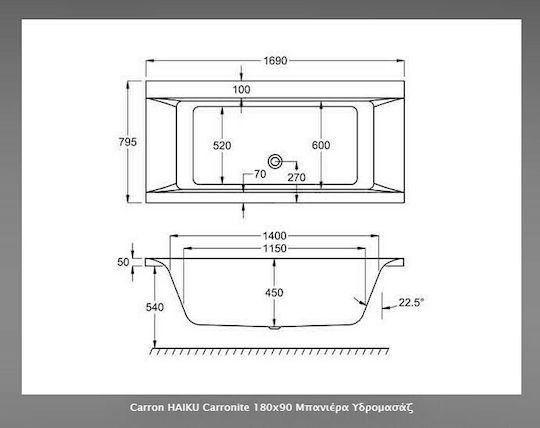 Carron Bathrooms Haiku CRN Μπανιέρα Ακρυλική με Υδρομασάζ 180x90cm