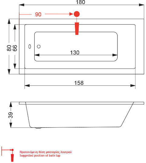 Sirene Cubic Badewanne Acryl 180x80cm