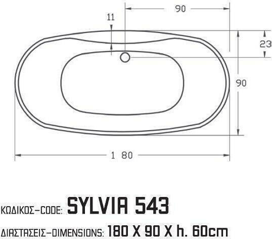 Sanitec Sylvia Cadă de baie cu montaj liber Acrilic 180x90cm