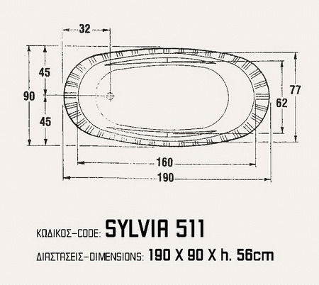 Sanitec Sylvia Cadă de baie Acrilic 190x90cm