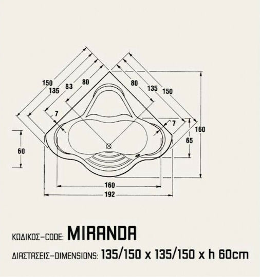 Sanitec Miranda Гърба на ваната Акрил 150x150см