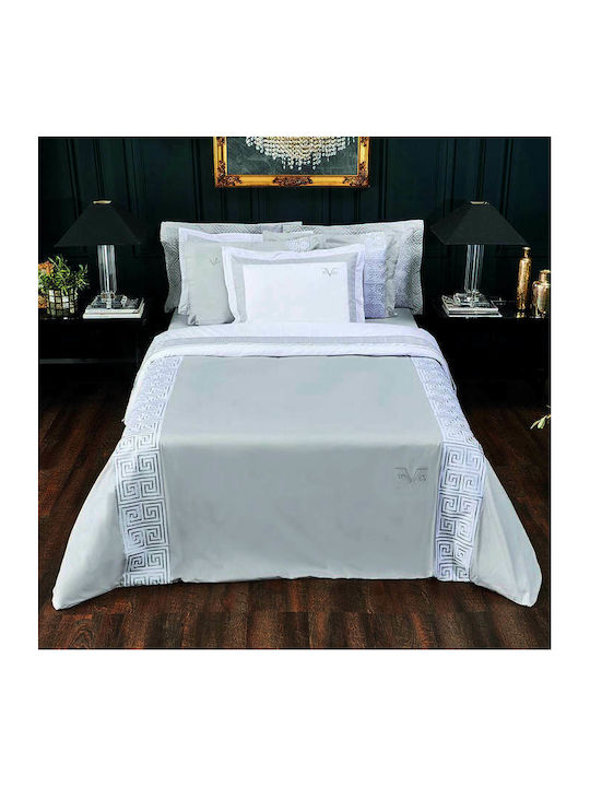 19V69 Greek Key Super Double Cotton Satin Duvet Cover Set with Pillowcases 230x250