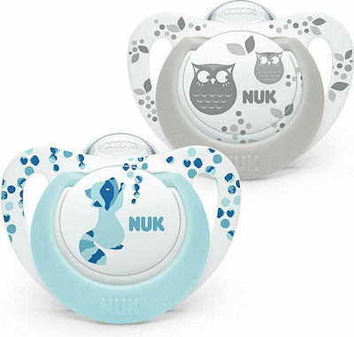 Nuk Orthodontic Pacifiers Silicone Genius Color Owl / Raccoon Grey / Blue with Case for 6-18 months 2pcs