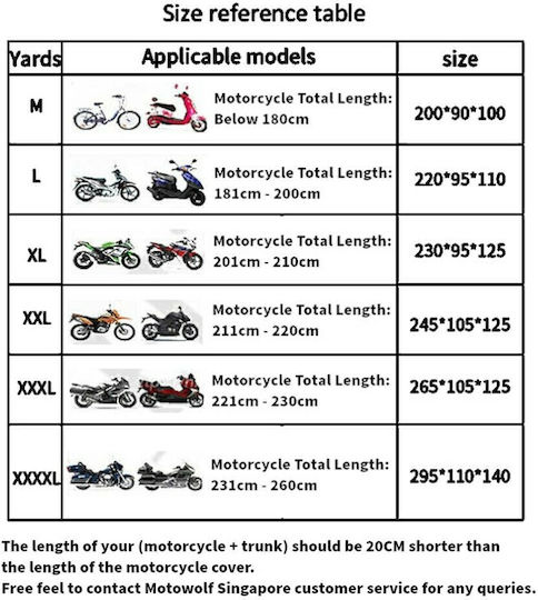 Motowolf Waterproof Motorcycle Cover RA-55 Medium L200xW90xH100cm
