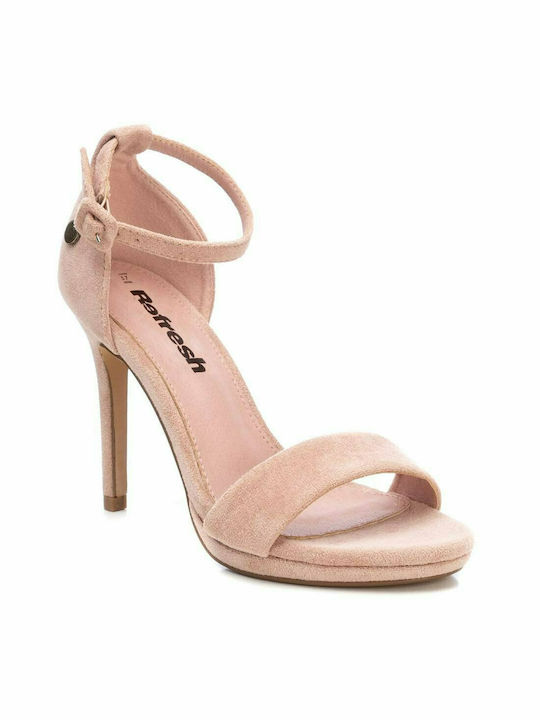 Refresh Suede Women's Sandals with Ankle Strap Nude with Thin High Heel