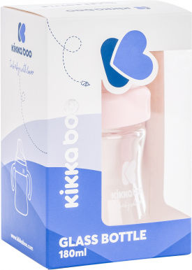 Kikka Boo Glass Baby Bottle Anti-colic with Silicone Teat for 3+ Months Pink 180ml