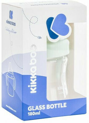 Kikka Boo Glass Baby Bottle Anti-Colic with Silicone Teat for 3+ Months Transparent Mint 180ml