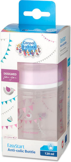 Canpol Babies Plastic Baby Bottle EasyStart with Silicone Nipple for 0+, 0+ m, months Pink Let's Celebrate - Pink 120ml