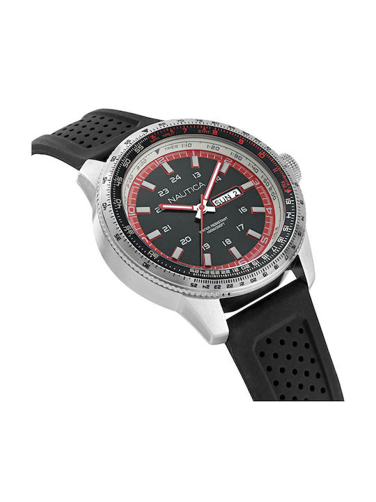 Nautica Pier 39 Ανδρικό Ρολόι 46mm Μπαταρίας με Μαύρο Καουτσούκ Λουράκι