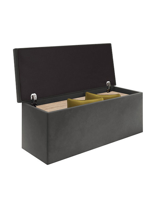 Bench Stool With Storage Space Upholstered In Gray Fabric 130x50x46cm