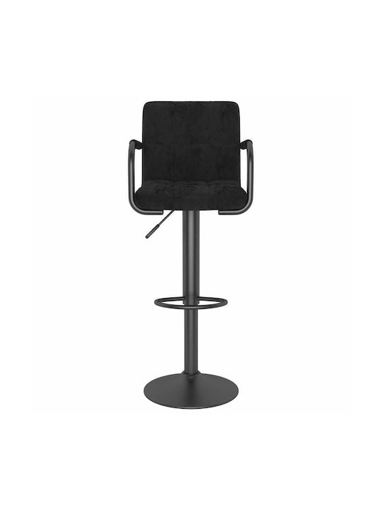 Stool Bar with Back & Adjustable Height Black Velvet-Black Metal 48x47x90-111cm