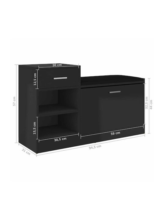 Wooden Shoe Organizer with 4 Shelves Black 94.5x31x57cm