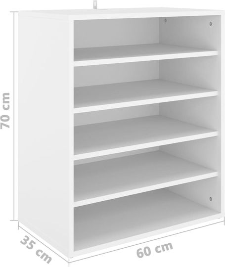 Wooden Shoe Organizer with 5 Shelves White 60x35x70cm