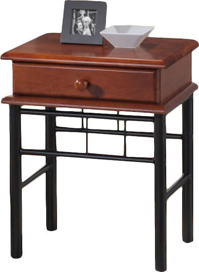 Reven Wooden Bedside Table with Metallic Legs Brown 45x33x59cm
