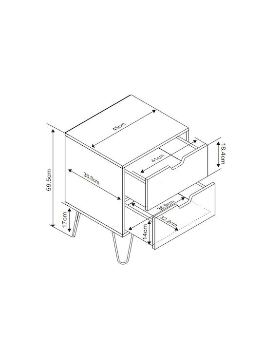 Bedside Table Artic Wooden Sonoma / Grey / White 45x39x59.5cm