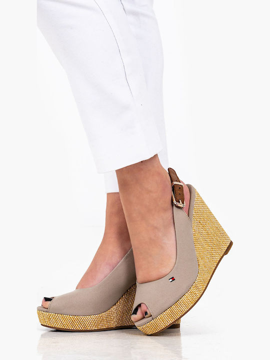 Iconic Elena Sling Back Καλοκαιρινές Γυναικείες Πλατφόρμες Μπεζ