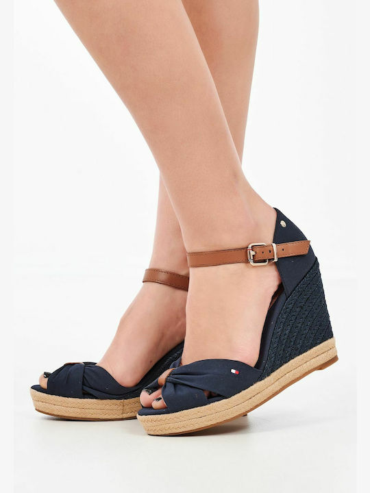 Women's Fabric Ankle Strap Platforms Navy Blue