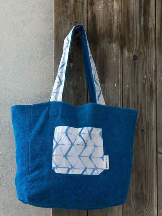 Nima Kanoko Stoff Strandtasche Blau