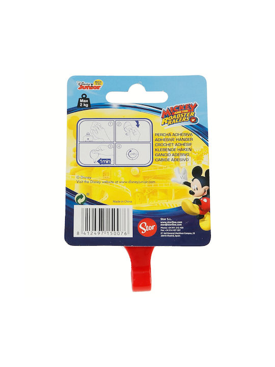 Stor Mickey Mouse Kinder Wandhaken Einzelhaken Selbstklebend Kunststoff Rot 5.5x2.5x9.5εκ. 1Stück