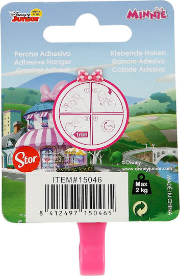 Stor Minnie Mouse Pose Детска закачалка за стена Единична кука Стикер Пластмаса Розов 4.5x2.5x8εκ. 1бр