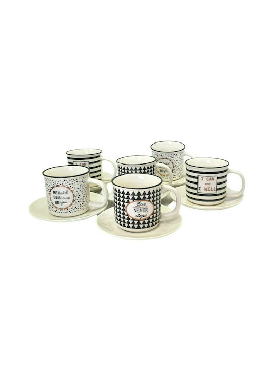 Marva Black Stripes Σετ Φλιτζάνια Cappuccino Κεραμικά Λευκά 190ml 6τμχ
