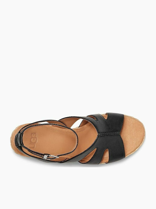 Careena Women's Leather Ankle Strap Platforms Black