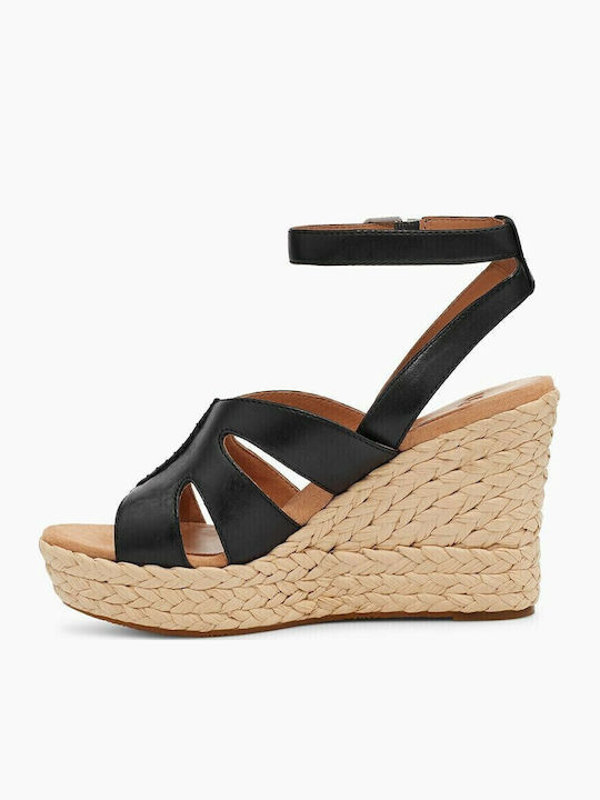 Careena Women's Leather Ankle Strap Platforms Black