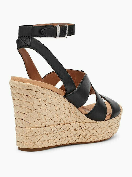 Careena Women's Leather Ankle Strap Platforms Black