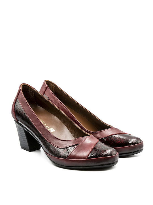 Naturelle Leder Pumps mit Chunky mittelhohem Absatz Black/Bordeaux