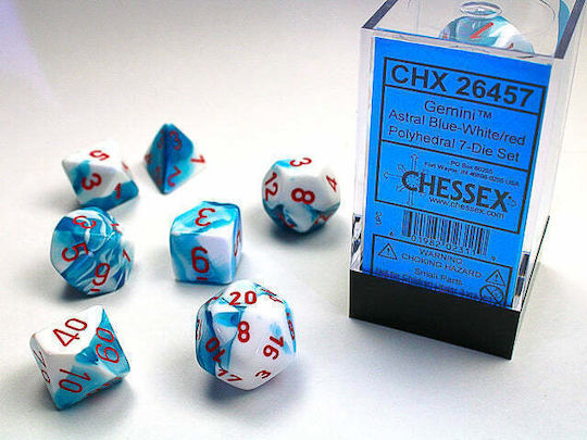 Chessex Gemini Polyhedral Würfel Astral Blau-Weiß/Rot 7Stück 26457